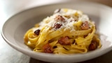 Egg Noodles with Carbonara, and Mini Pavlovas with Berry Topping